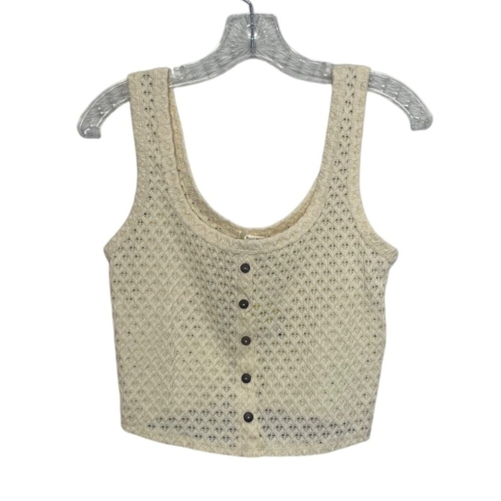 Bozzolo Crochet Knit Button-Front Tank‎ Top Crop Large Cream New WOT
